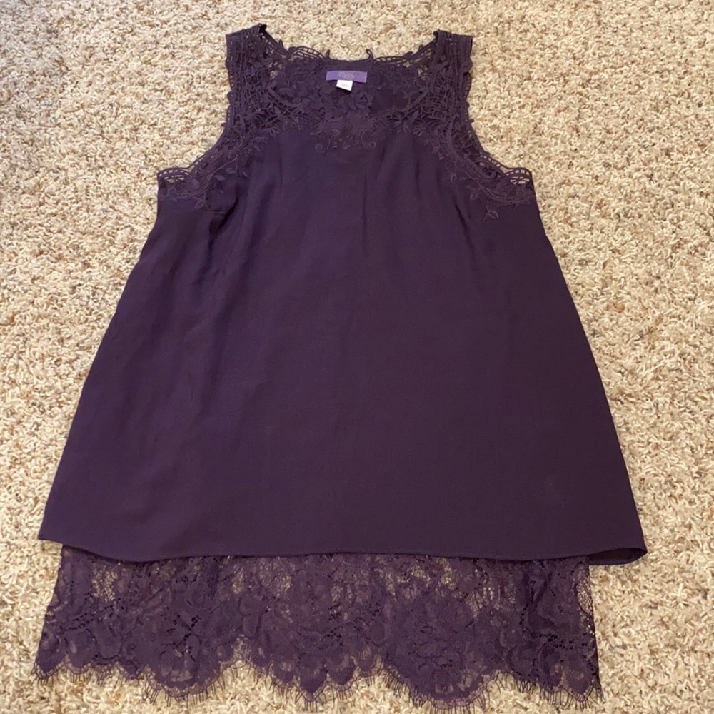 Elegant, deep purple, camisole with lace detail.